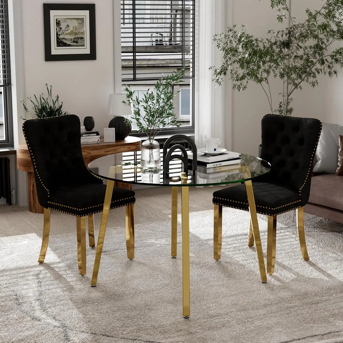 Elegant Circular Glass Top Dining Set for 4