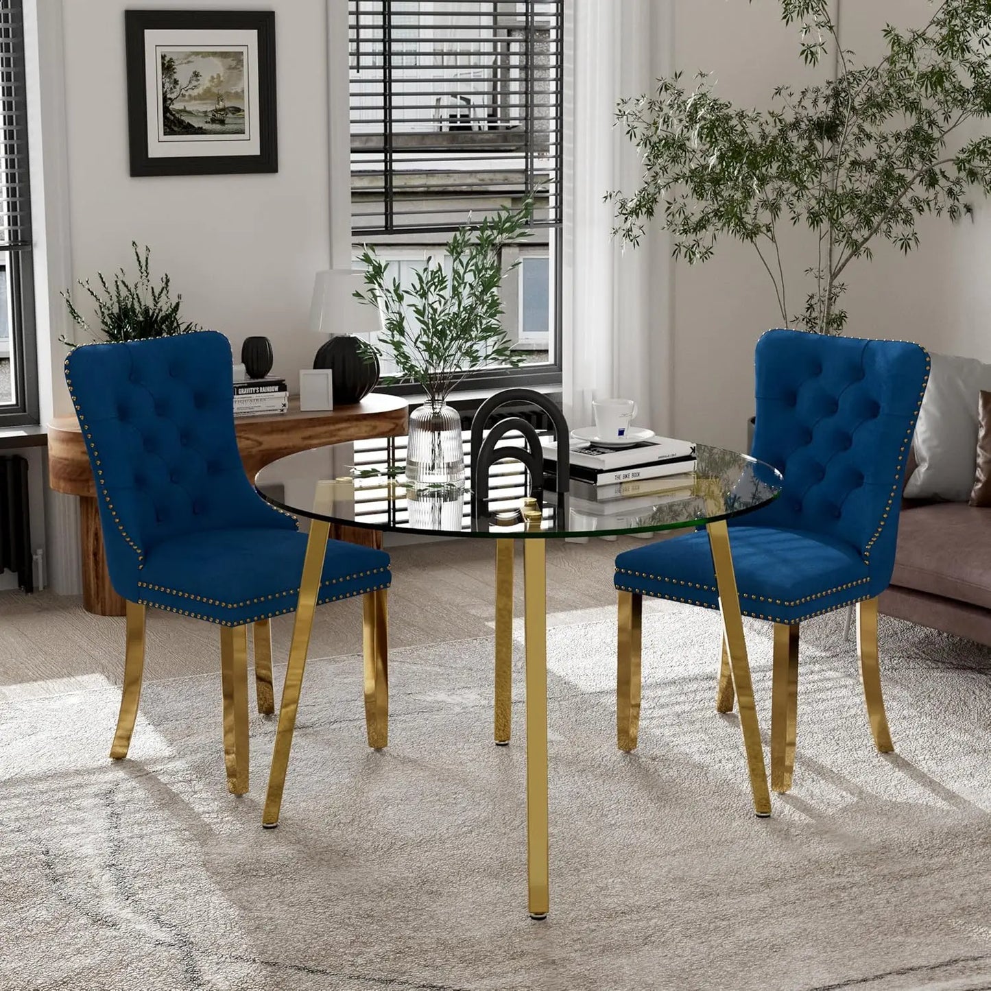 Elegant Circular Glass Top Dining Set for 4