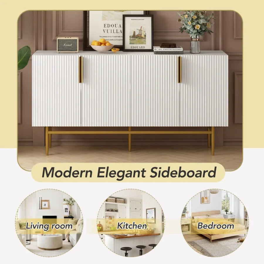 Elegant Gold Metal Handle Buffet Cabinet