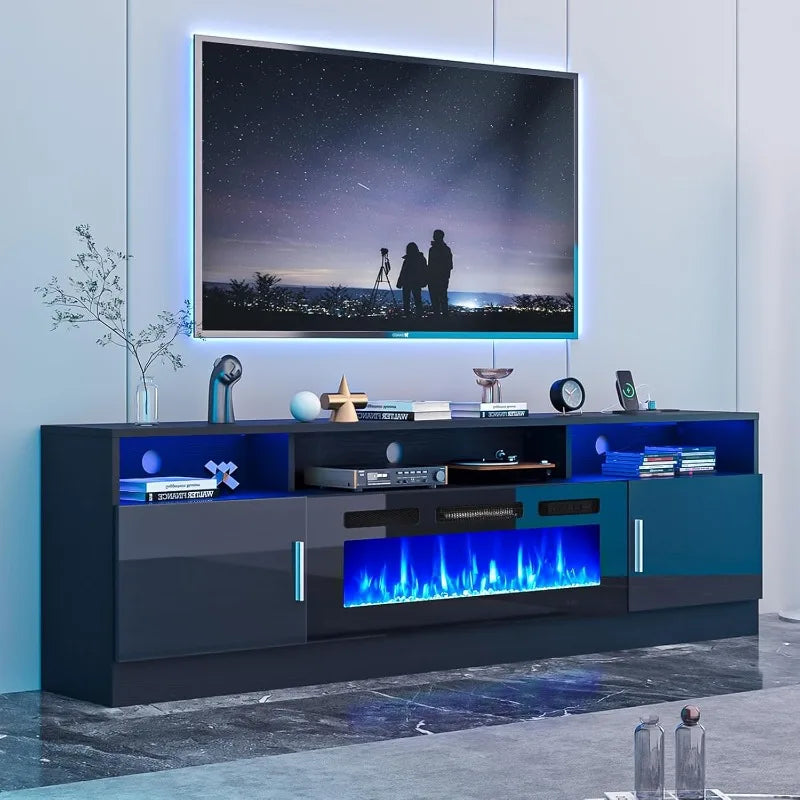 70" Fireplace Entertainment Center with Storage Cabinets