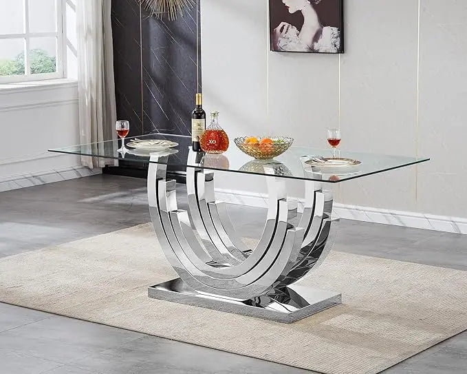 Glass Dining Table with Tempered Glass Tabletop