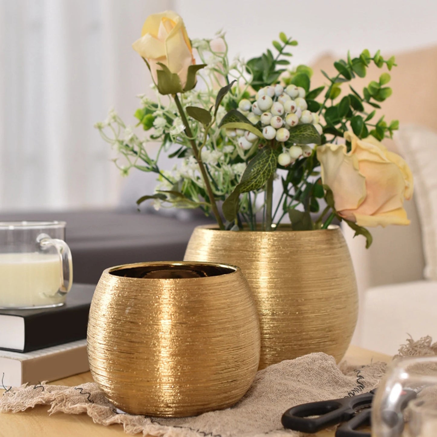 Gold Ceramic Flower Pot Container