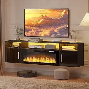 Wall Mounted Entertainment Center with LED Electric Fireplace