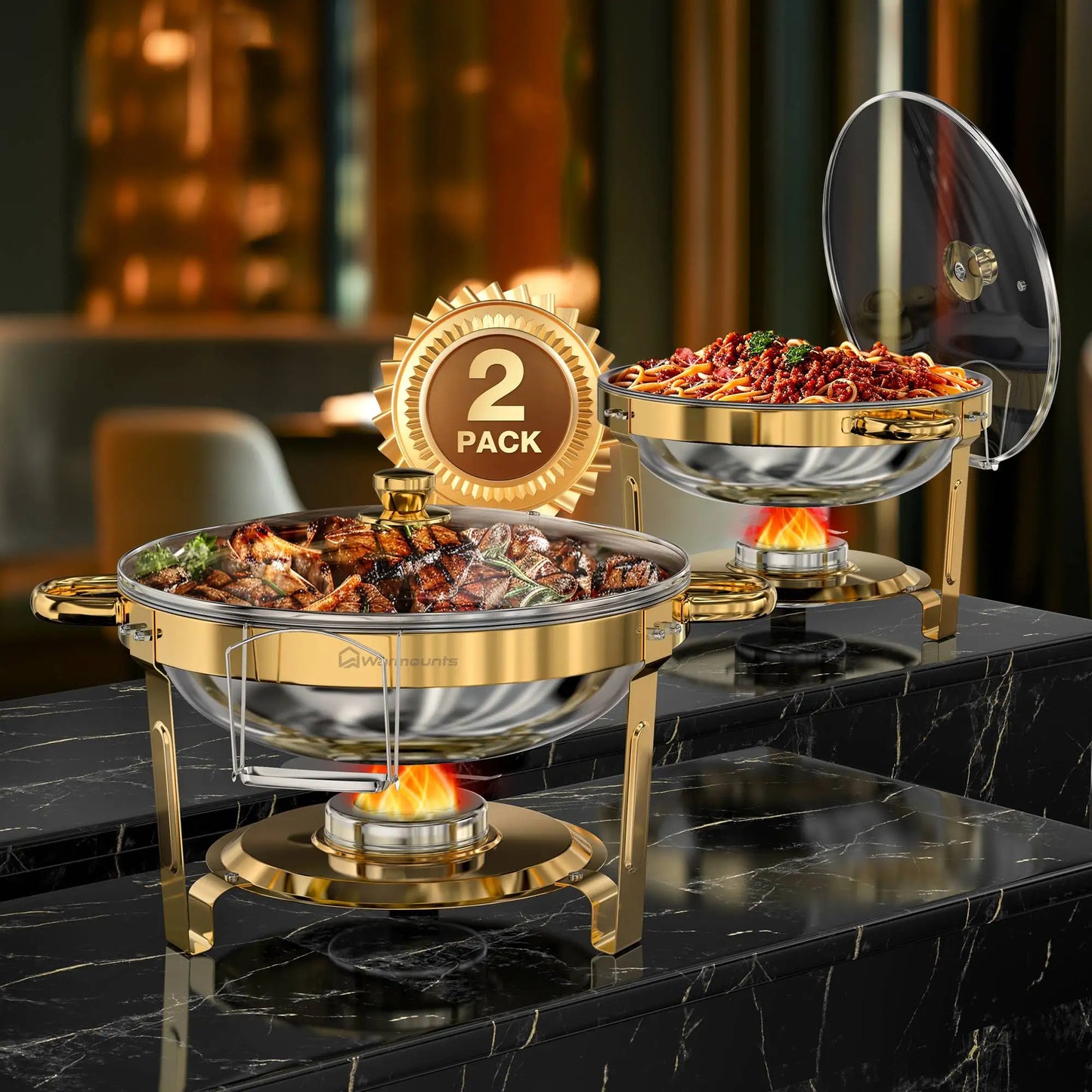 2 or 4 5QT Round Stainless Steel Chafing Warmer Set