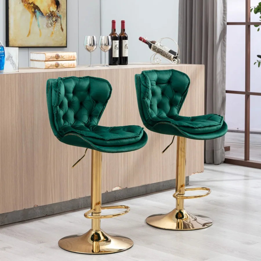 Set of 2 Bar Stools with Chrome Footrest and Base