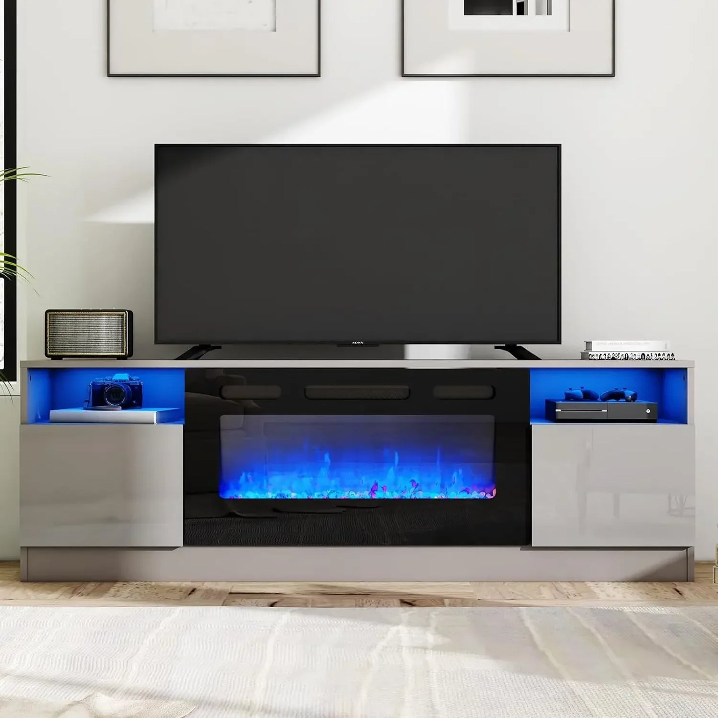 LED Light Entertainment Center with 36" Electric Fireplace