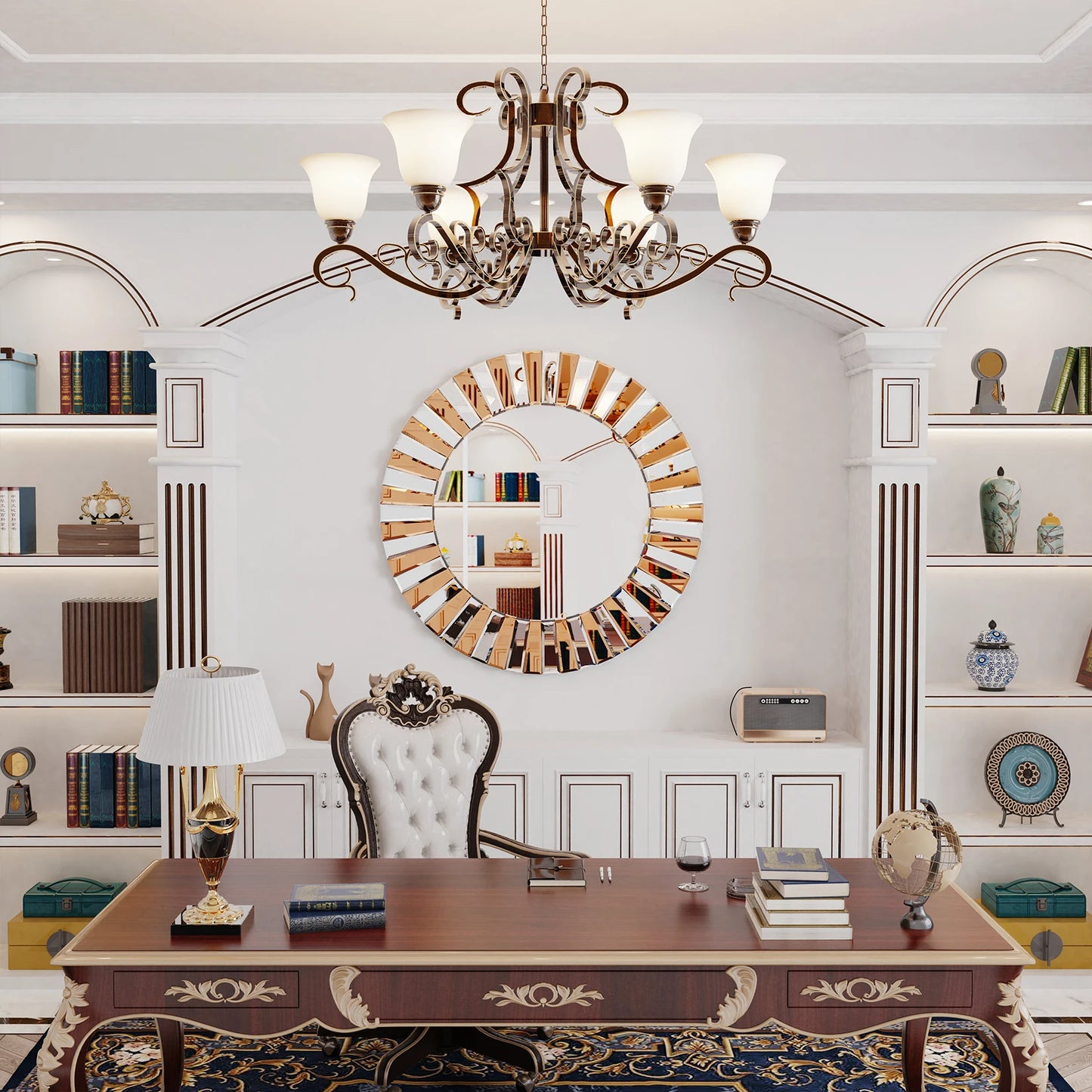 Round Sunburst Wall Mirror Beveled Edge Glass