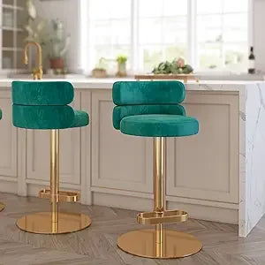 Adjustable Height Velvet Swivel Kitchen Counter Bar Stools