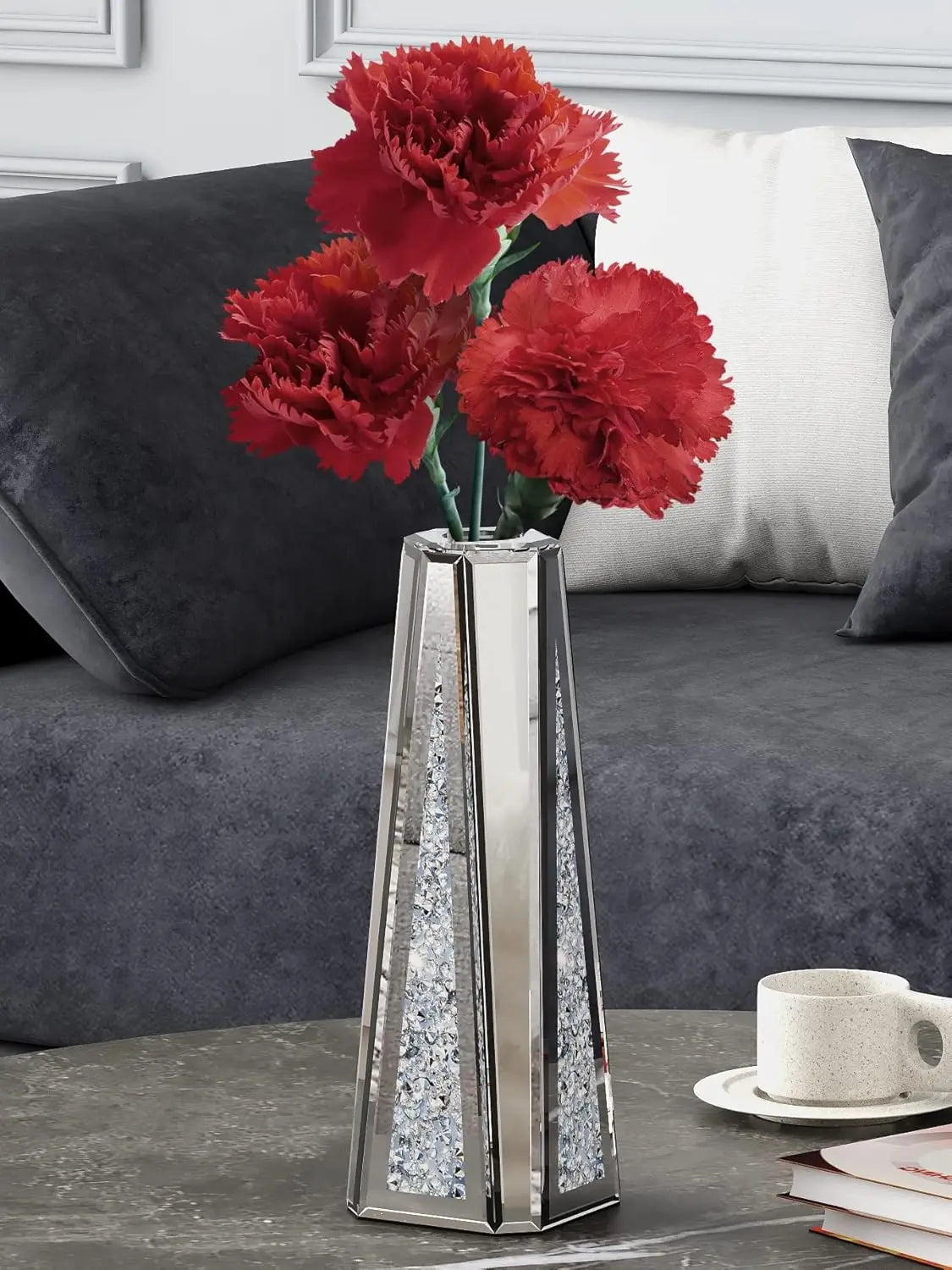 Luxury Crushed Diamond Mirrored Flower Vase