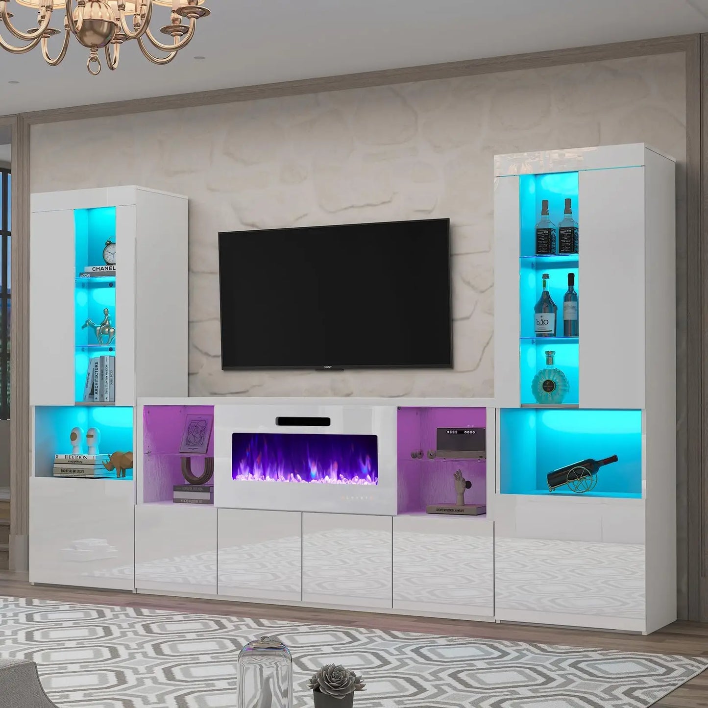 LED TV Entertainment Center w/Bookcase Storage