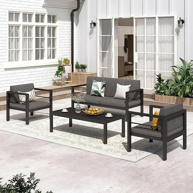 Outdoor 4 Pieces Modern Patio Aluminum Sofa Set