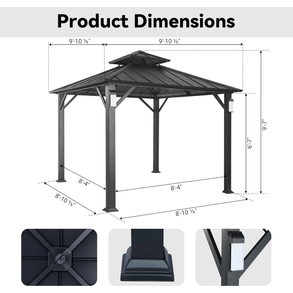 10'x10' Hardtop Gazebo with Galvanized Steel Roof & 4 LED Lights