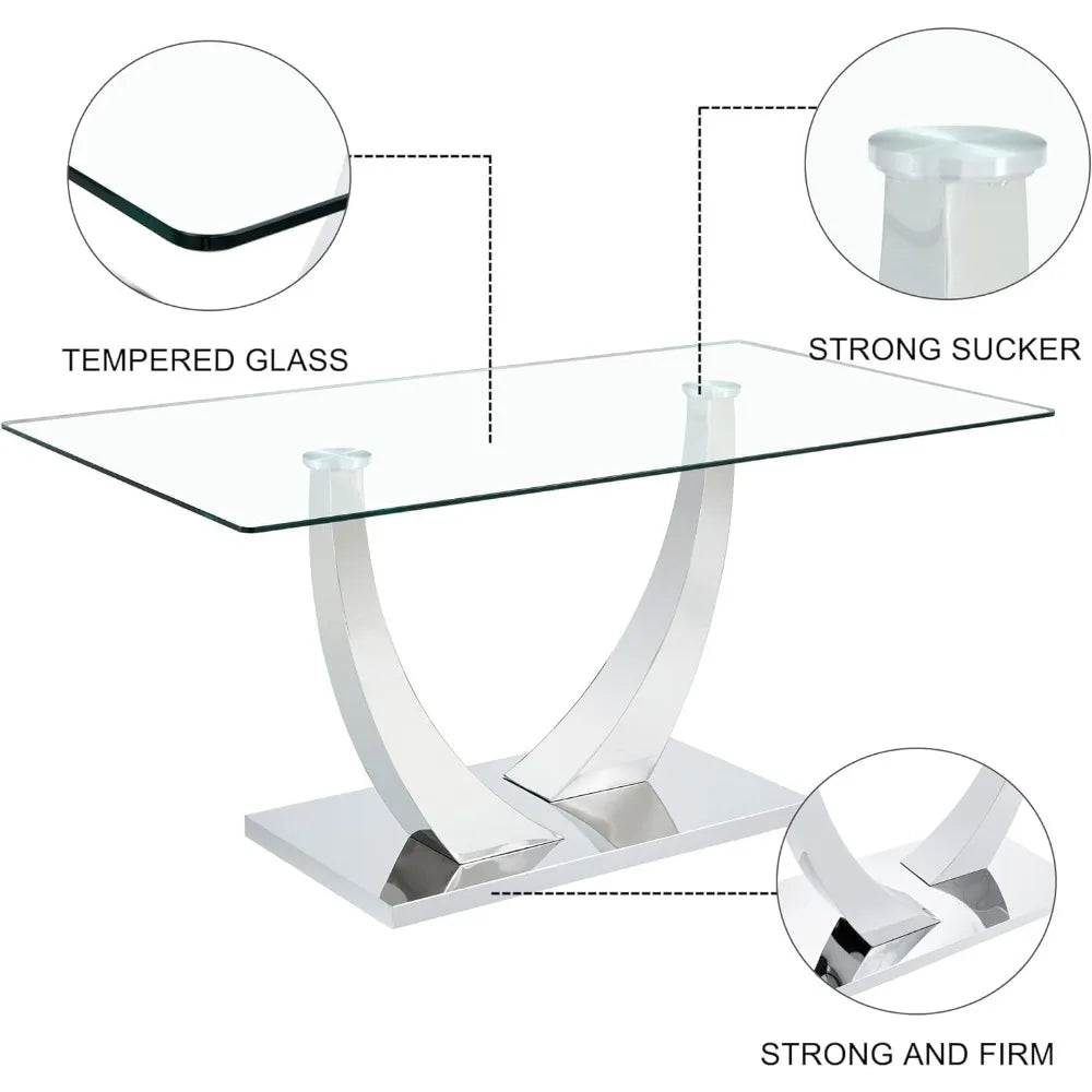 Glass Dining Table with Tempered Glass Tabletop