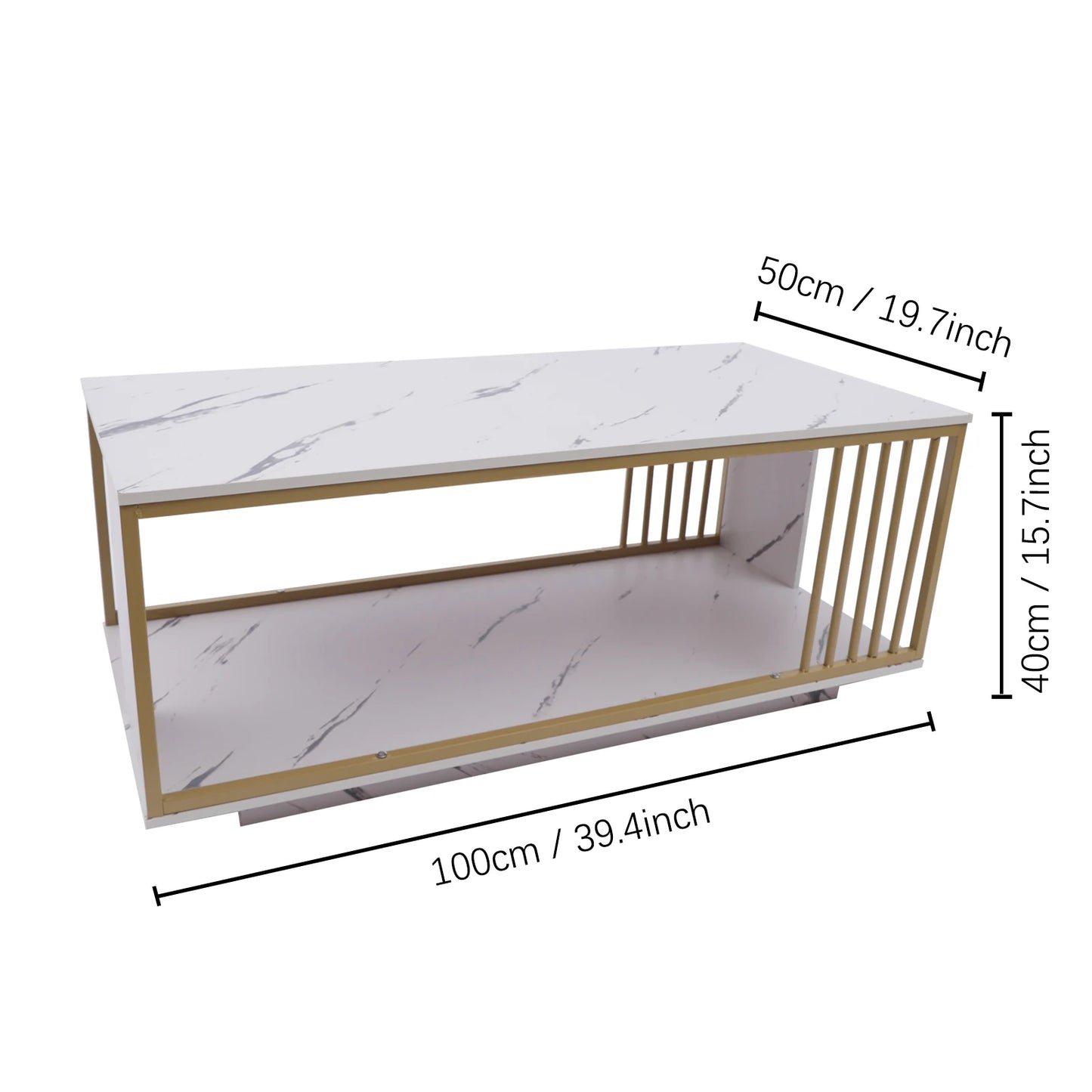 2-Tier White Faux Marble Coffee Table