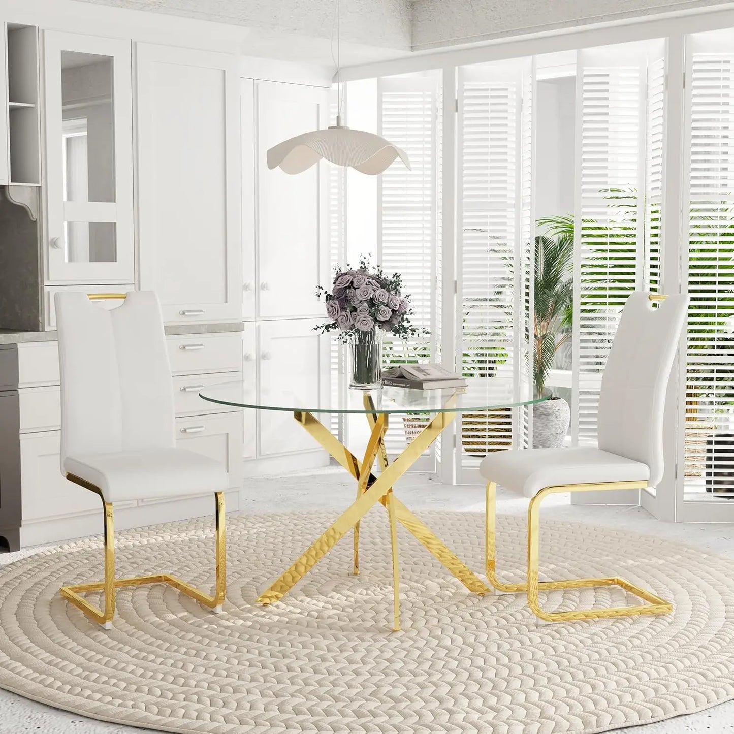 5-Piece Round Dining Table w/Tempered Glass
