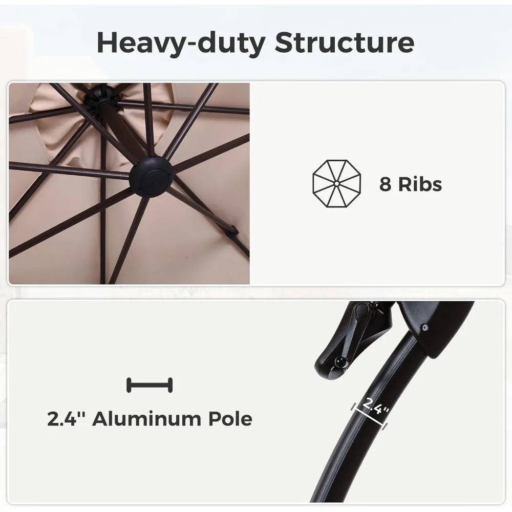 11' 360° Rotation Round Aluminum Patio Umbrella without Base for Garden Porch