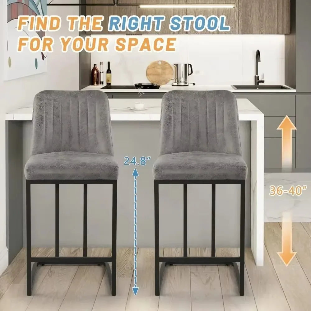 Upholstered Fabric Counter Height Bar Stools w/Footrest & Metal Legs
