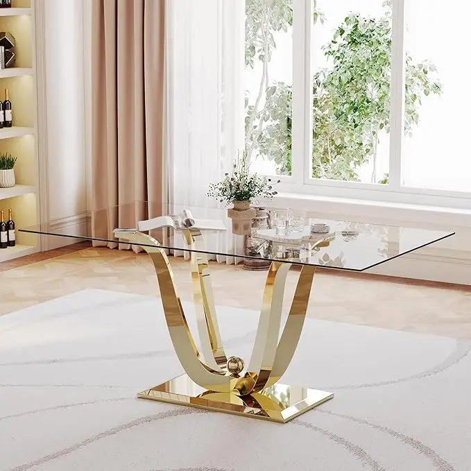 Glass Dining Table with Tempered Glass Tabletop