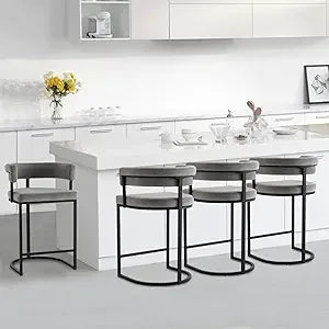 Velvet Bar Stools w/ Barrel Backrest (Set of 2)