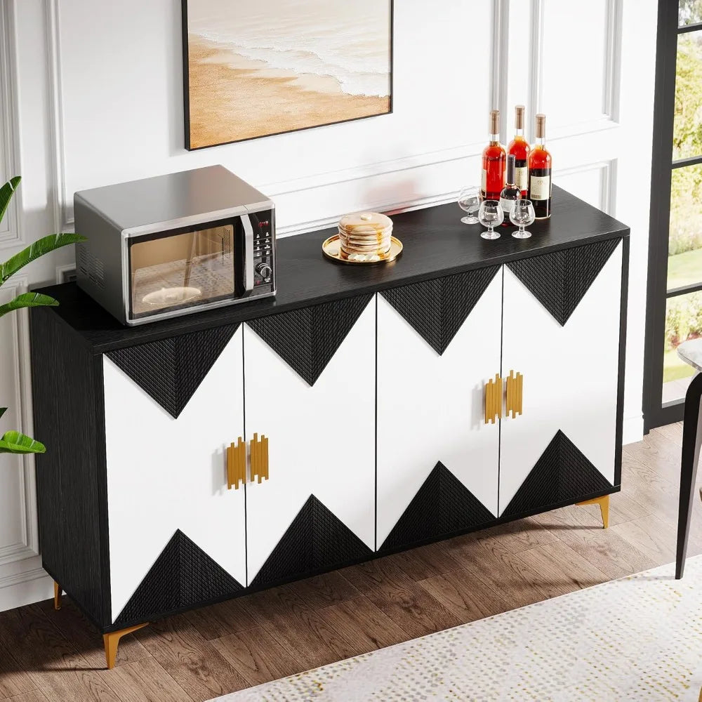 4-Door 55in. Buffet Cabinet with Geometric Pattern