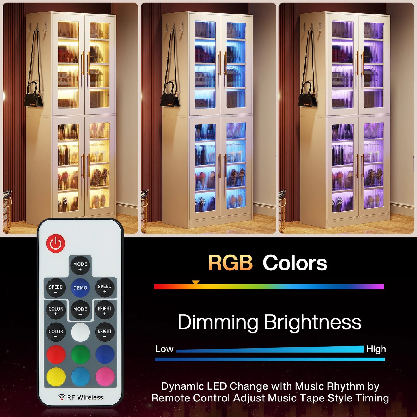 8-Tier Entryway Shoe Cabinet w/Acrylic Doors & LED Lights
