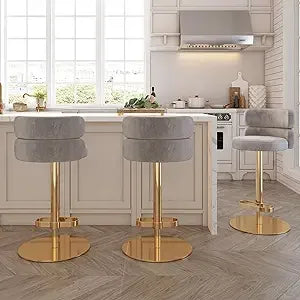 Adjustable Height Velvet Swivel Kitchen Counter Bar Stools