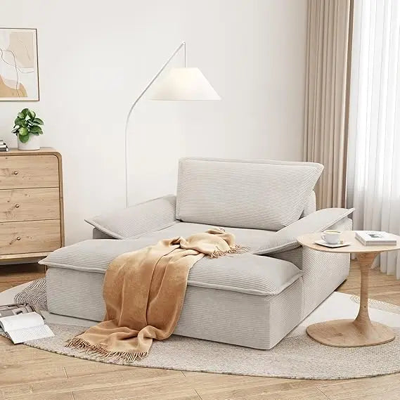 59" Corduroy Oversized Chaise Lounge Sleeper Chair