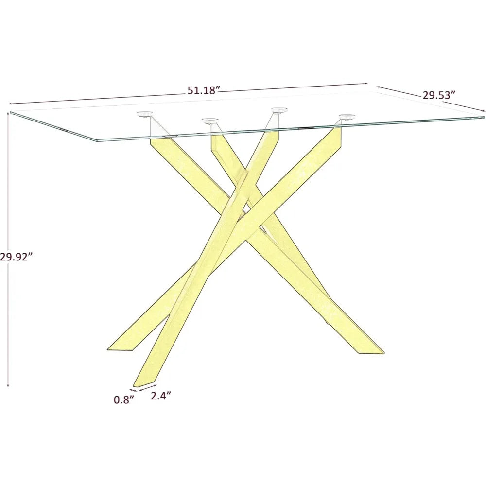 51.18" Rectangular Tempered Glass Dining Table