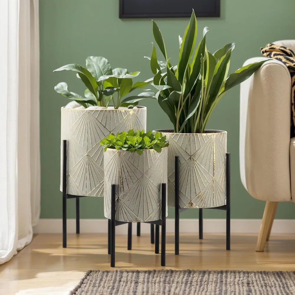 Floor Plants Pots with Stands (Set of 3)