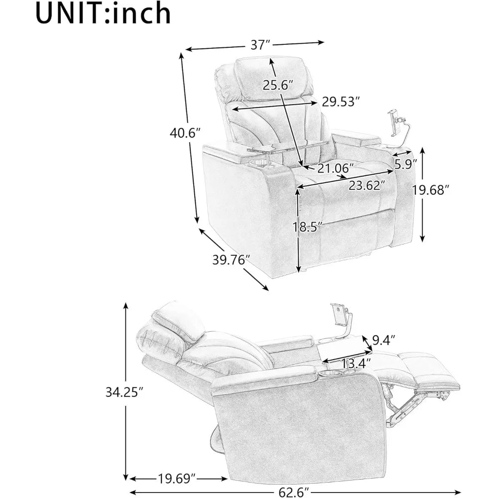 Recliner with USB Charging Port and Hidden Arm Storage