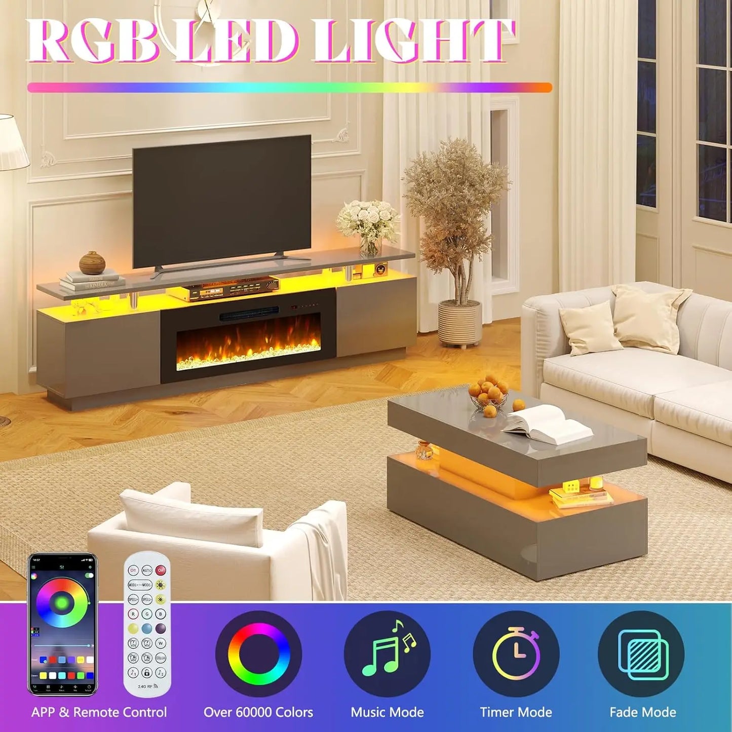 3 Piece Living Room Table Entertainment Set