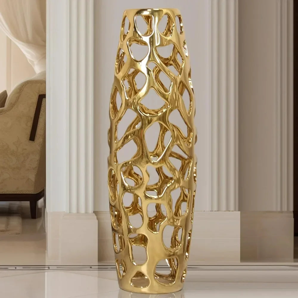 Large Gold Ceramic Floor Vase