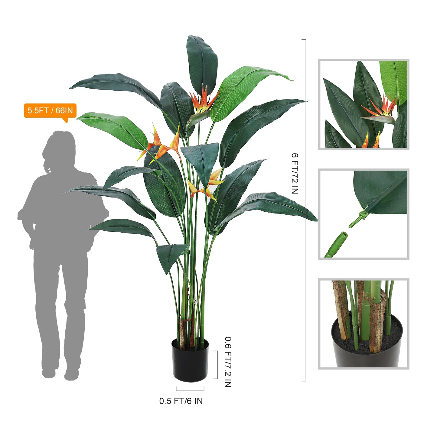 Indoor/Outdoor Artificial Bird of Paradise Plant 6FT(72in)