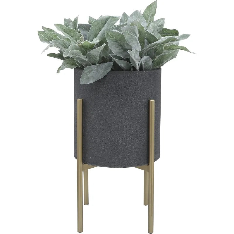 Dark Gray and Gold Metal Planter Pot Stands (Set of 2)