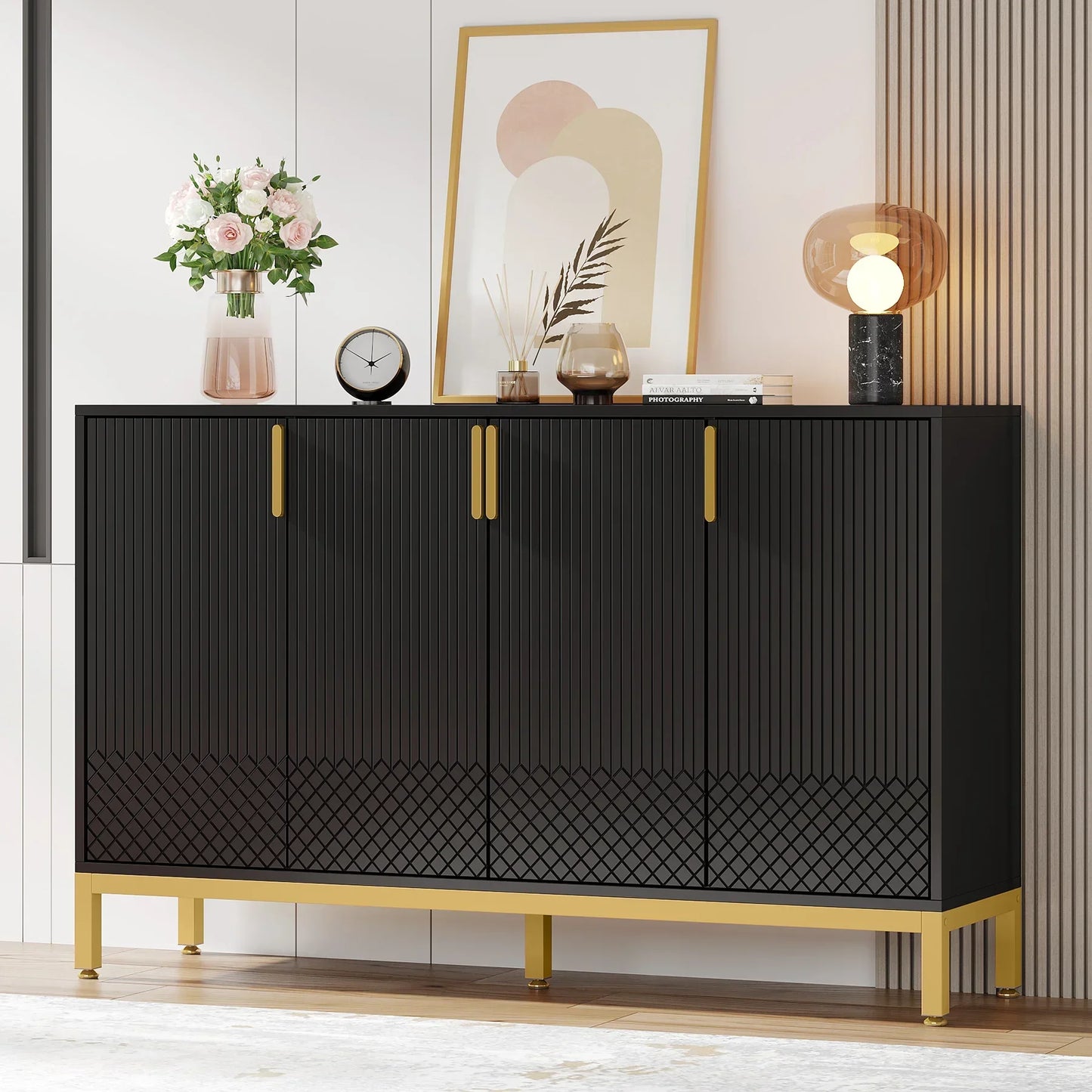 59in. Sideboard Buffet Cabinet w/4 Doors