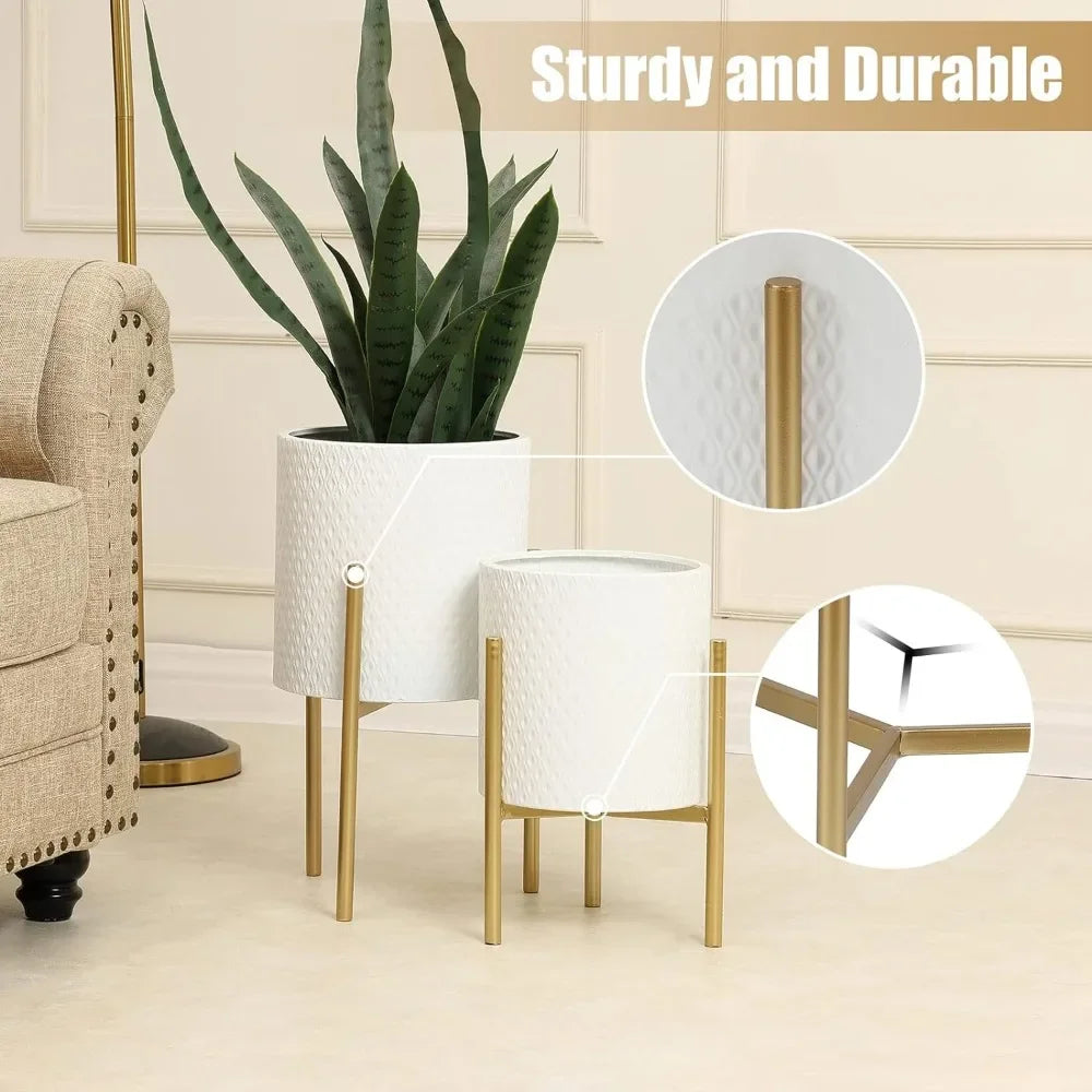 Set of 2 White Planter w/ Gold Metal Stand