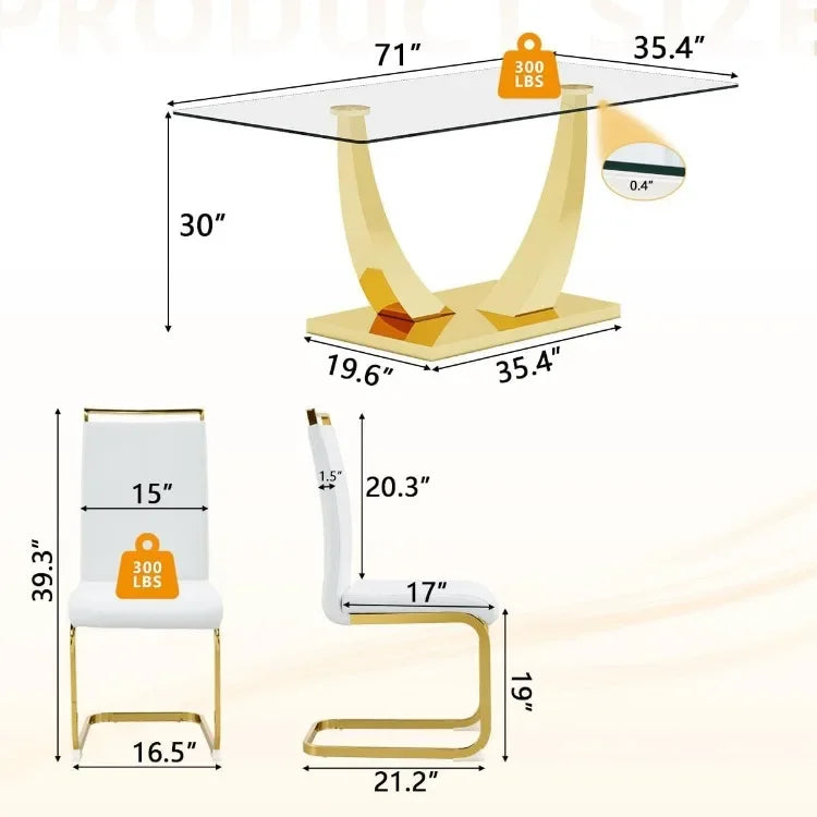 71” Tempered Glass Dining Table Set with 8 Chairs