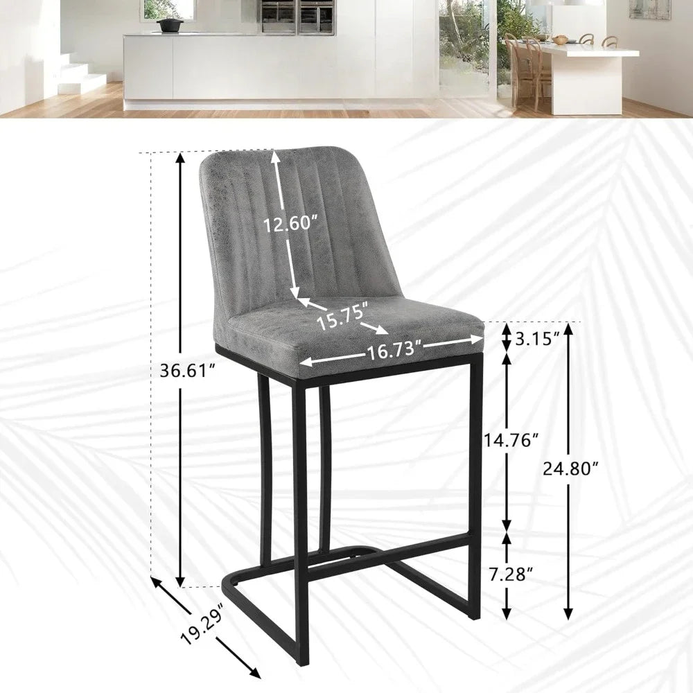Upholstered Fabric Counter Height Bar Stools w/Footrest & Metal Legs