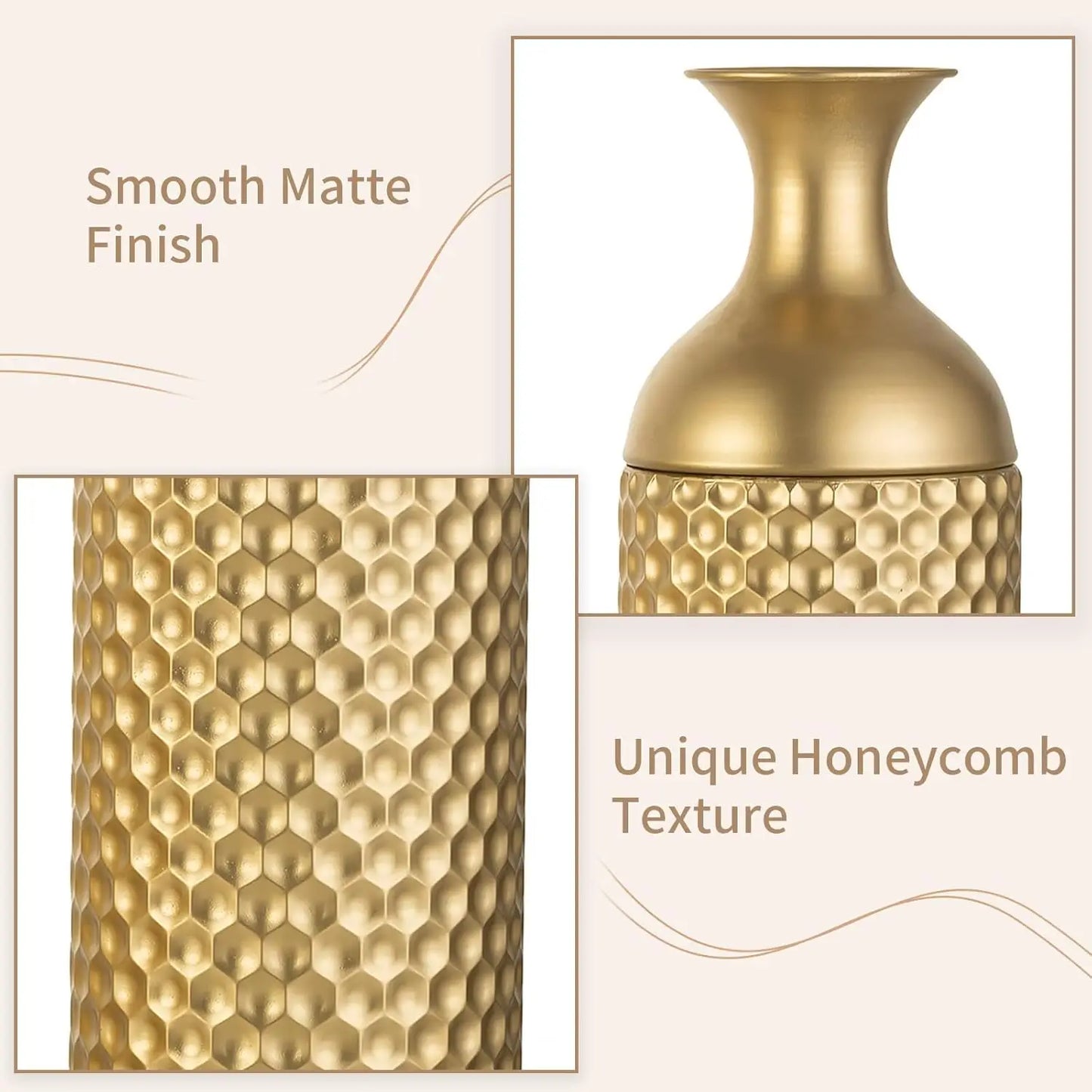 Set of 3 Modern Gold Honeycomb Texture Vases