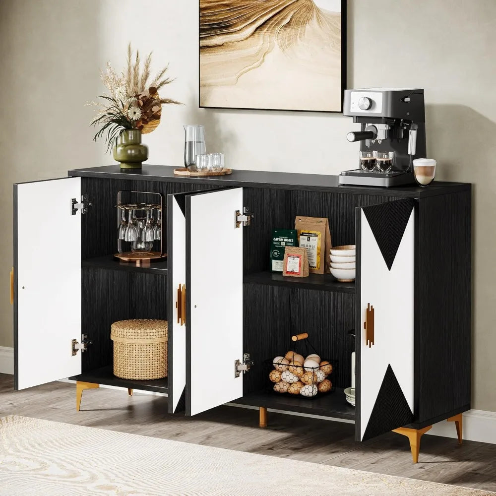 4-Door 55in. Buffet Cabinet with Geometric Pattern