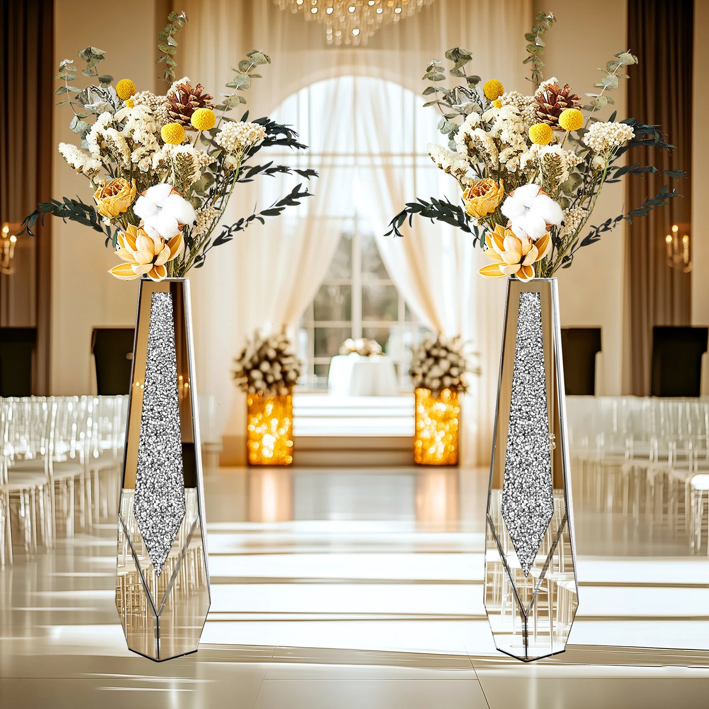 Crushed Diamond Glass Tall Floor Mirror Vase