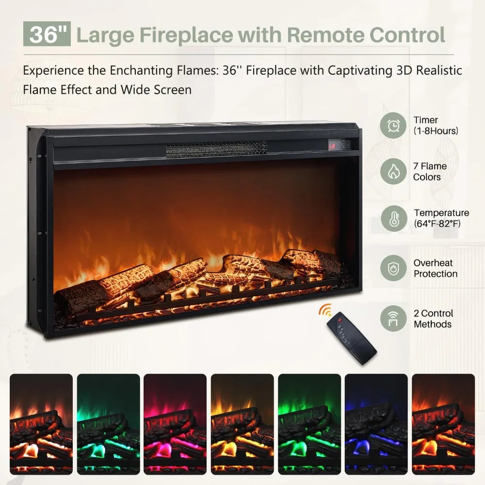 Fluted Wood Fireplace TV Stand Entertainment Center with Adjustable Shelves