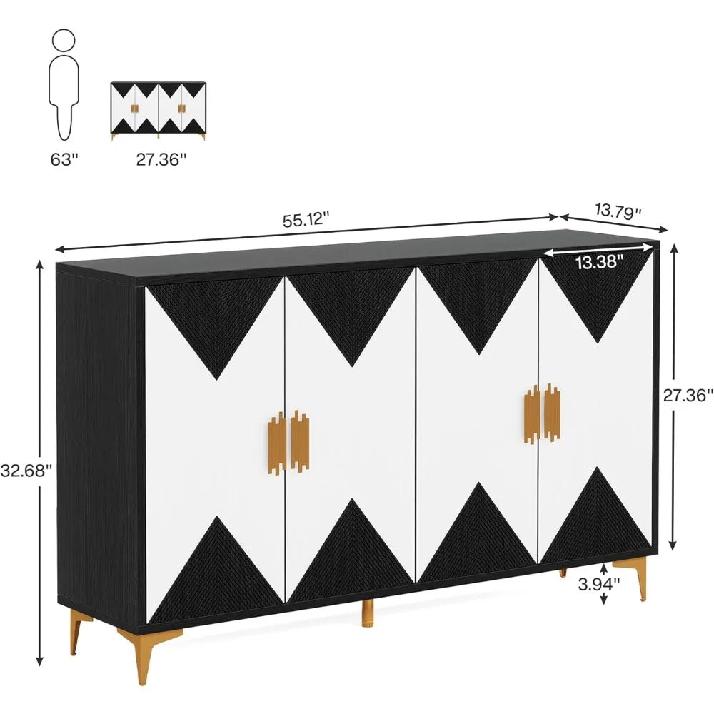 4-Door 55in. Buffet Cabinet with Geometric Pattern