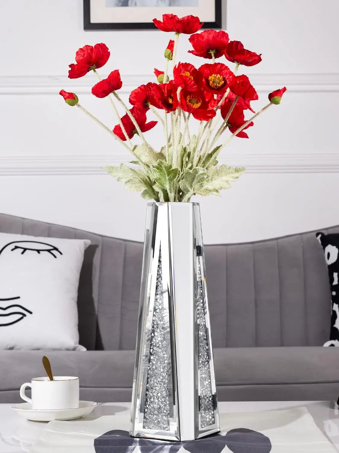 Luxury Crushed Diamond Mirrored Flower Vase