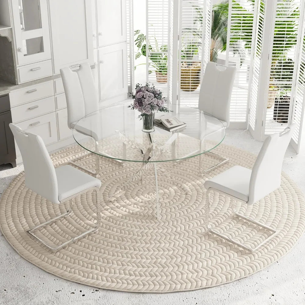 5-Piece Round Dining Table w/Tempered Glass