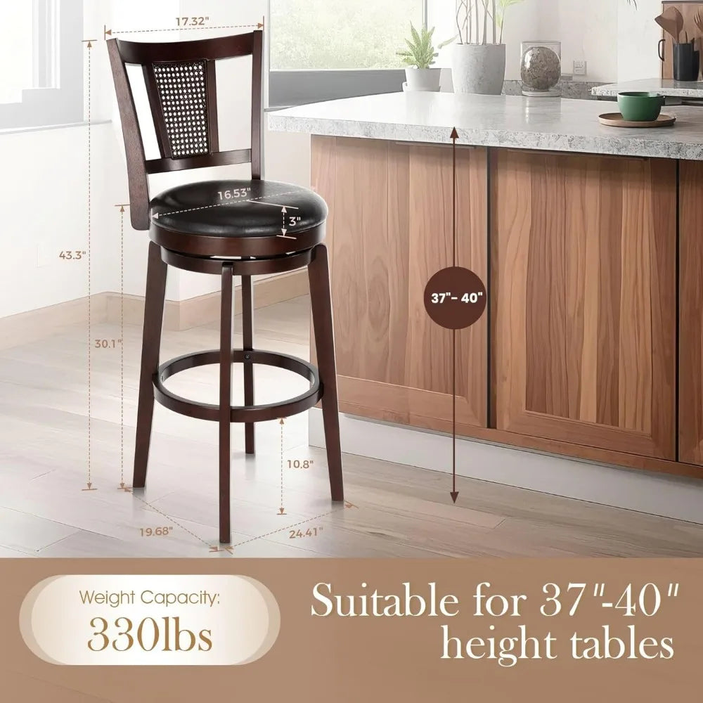 360-Degree Swivel Stools w/Faux Leather Padded Seat (Set of 4)