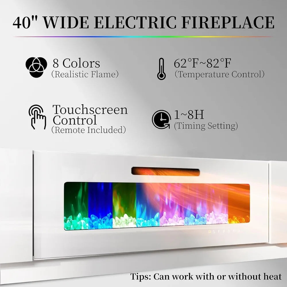 80" 2-Tier FireplaceTV with 2 High Gloss Bookshelves LED Lights & Glass Doors