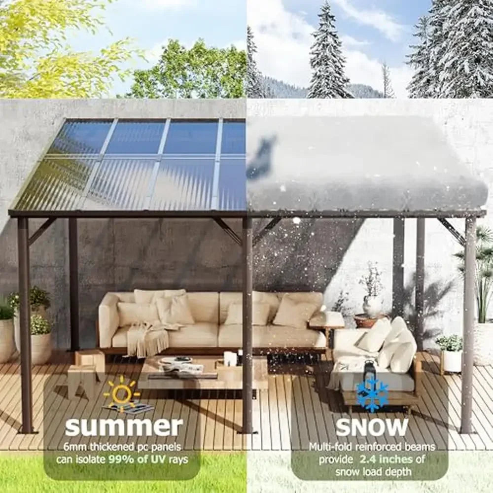 10x14ft. Outdoor Aluminum Frame Wall Mounted Rainproof Wind Resistant Gazebo