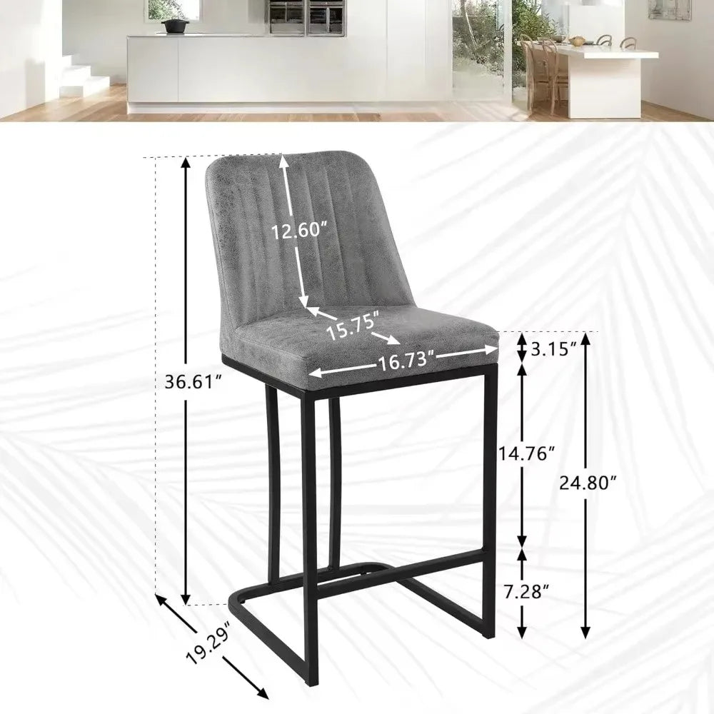 Upholstered Fabric Counter Height Bar Stools w/Footrest & Metal Legs