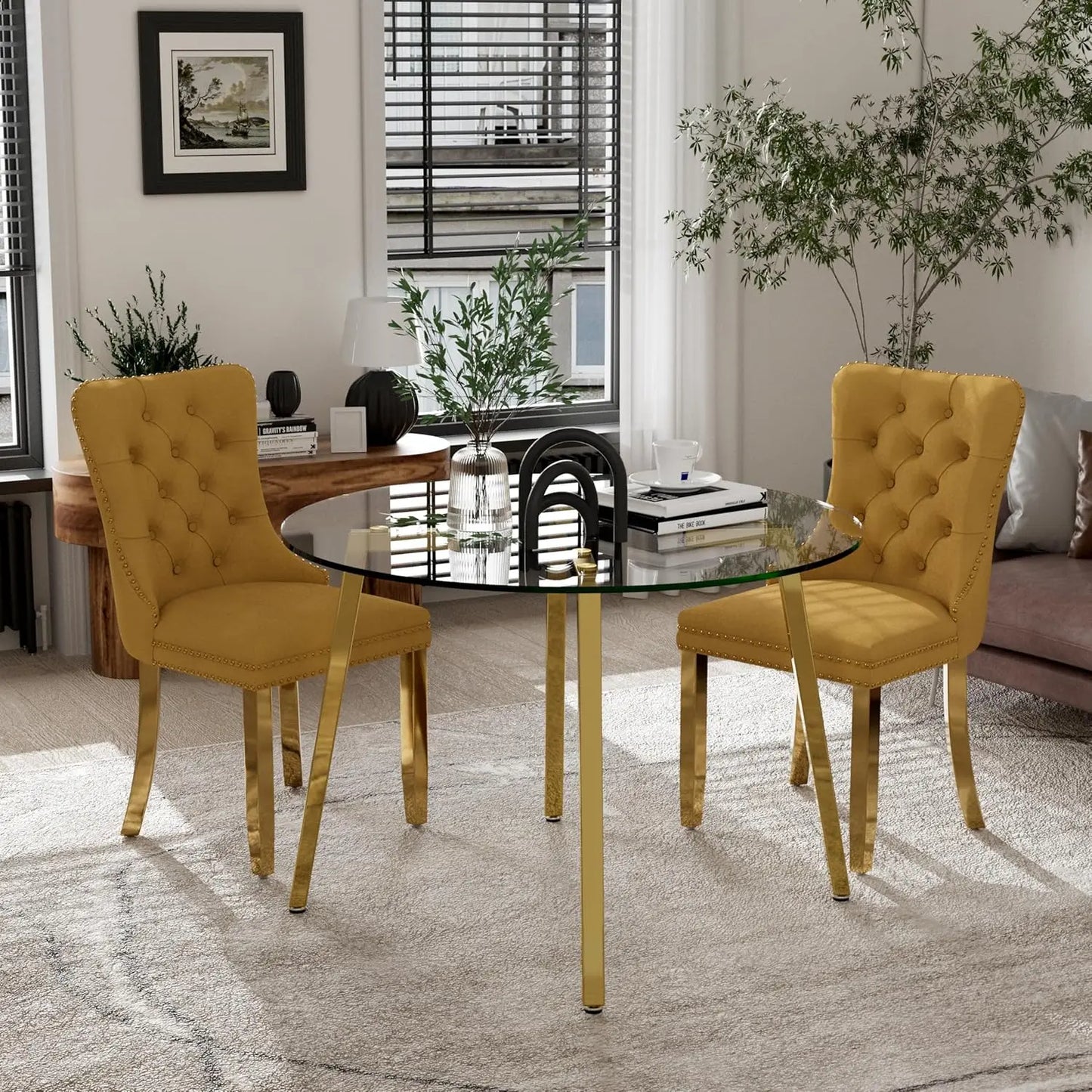 Elegant Circular Glass Top Dining Set for 4